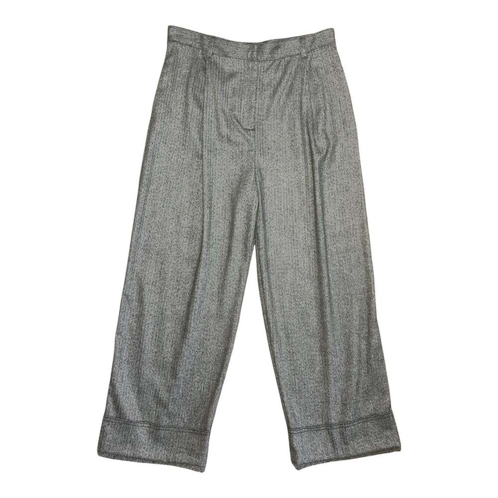 Zara Trousers Size XL Gray Herringbone Pleated Wide Leg Cuffed Pants